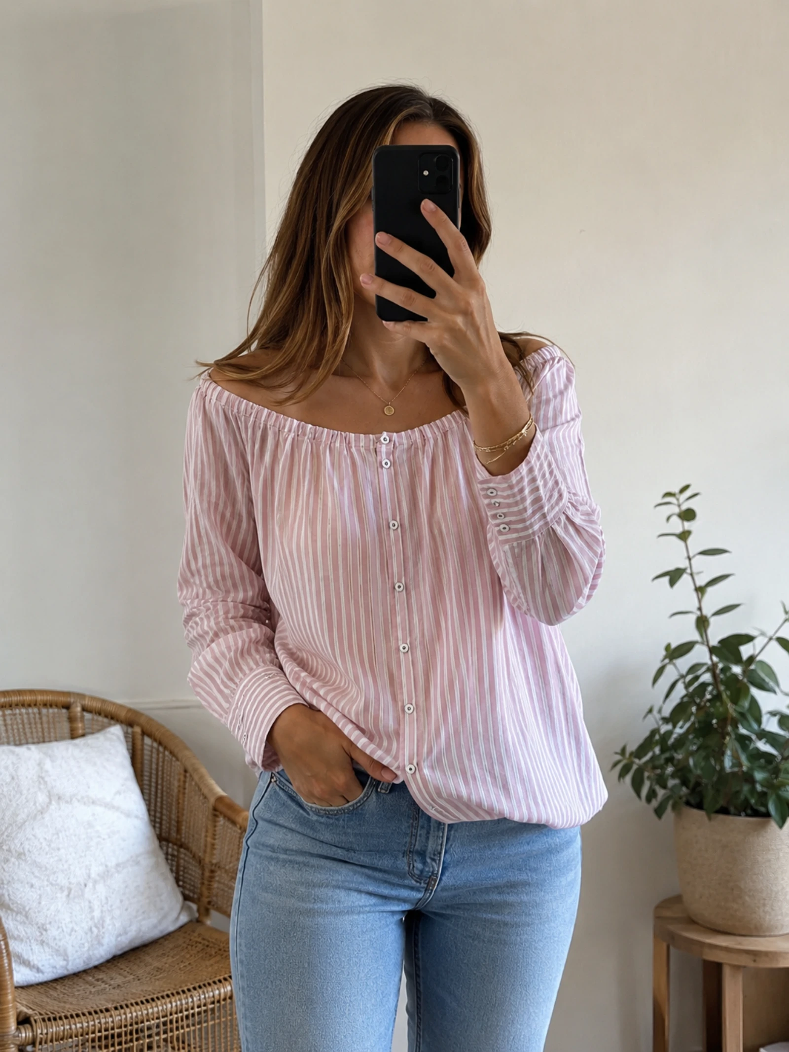 👒COP COPINE NOVO COM ETIQUETA TAMANHO 40 camisa listrada rosa/branco gola bardot 👒 – photo 2